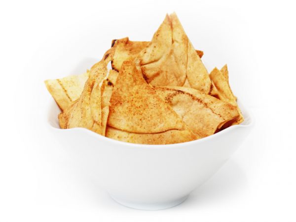Baked Pita Chips in a white bowl