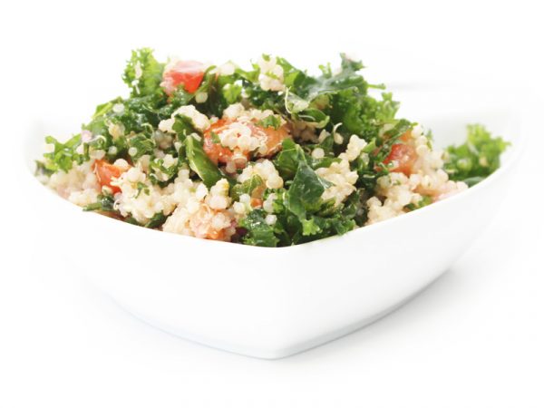 Quinoa Kale Salad in a white bowl